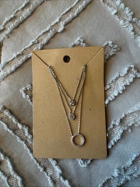 Layered Silver Circle Three Tier Pendant Necklace